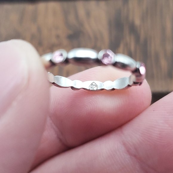 Size 7 925 Sterling Silver Cute Pink Crystals Ring - Picture 4 of 7